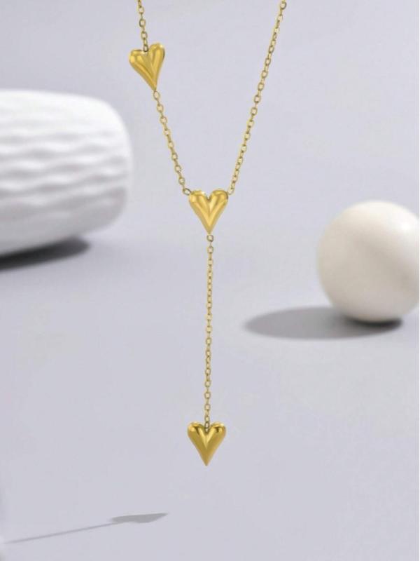 Women's Sweet Heart Charm Y-shape Pendant Necklace, Fashion Jewelry for Party, Daily Decor, Trendy All-match & Exquisite Jewelry for Birthday Gift