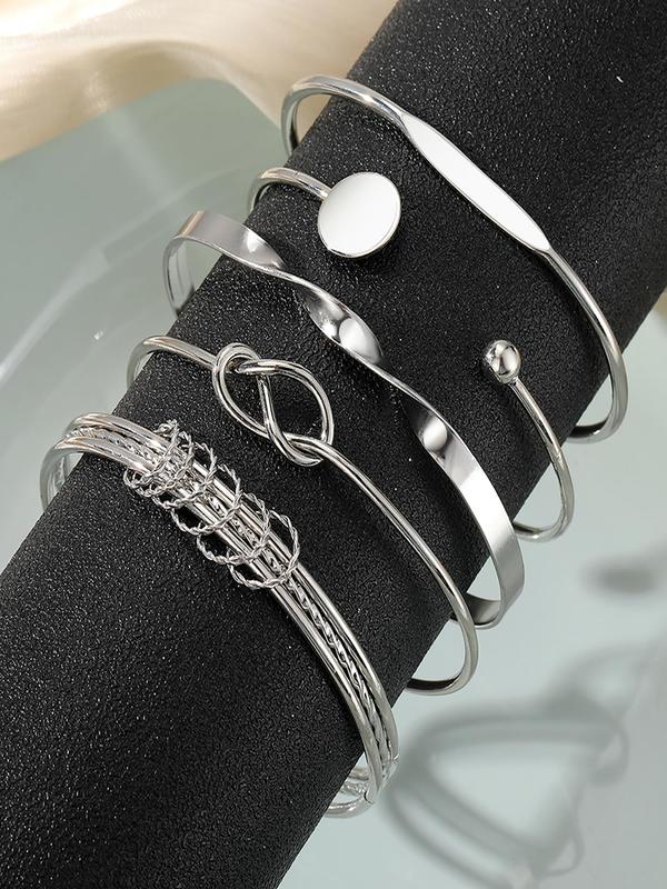 Fashion Hollow Out Geometric Design Cuff Bangle (5pcs), Casual Simple Matching Bracelet for Women, Style for Party, Daily Clothing Decor, Female Classic Fashion Accessories for Daily Wear