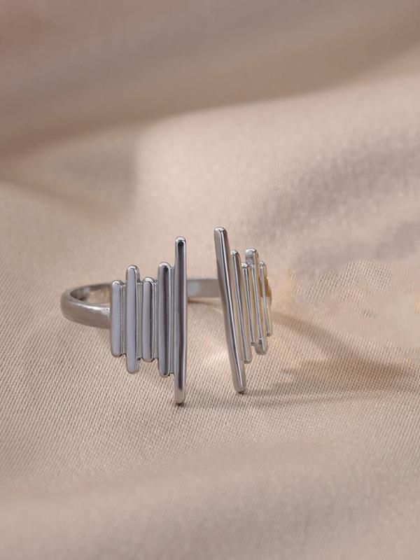 Simple Geometric Design Stainless Steel Cuff Ring, Casual Open Adjustable Ring For Daily Wear, Fashion Accessories For Women & Men