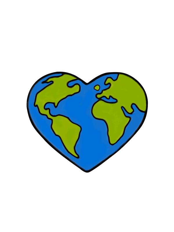 Blue Heart Shaped Alloy Brooch, Environmental Protection Creative Brooch, Earth Map Pattern Pin Badge for Clothes & Bag Decoration