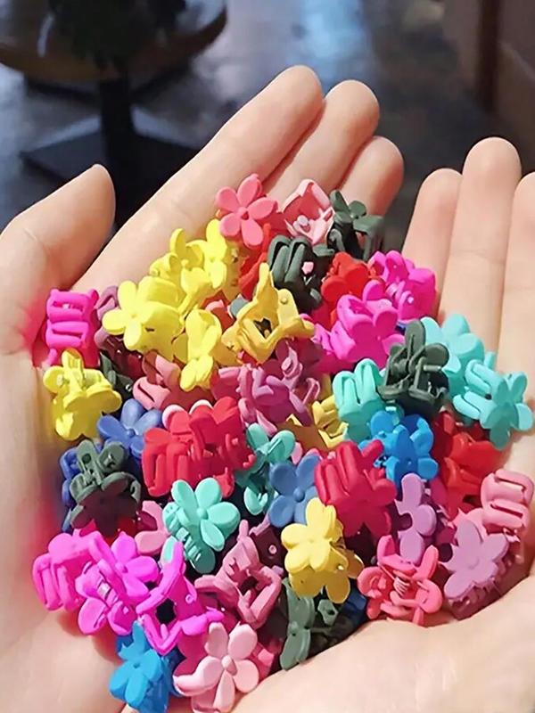 Random Color Flower Design Mini Hair Claws, Cute Colorful Claw Clips, Fashion Hair Accessories for Girls & Women