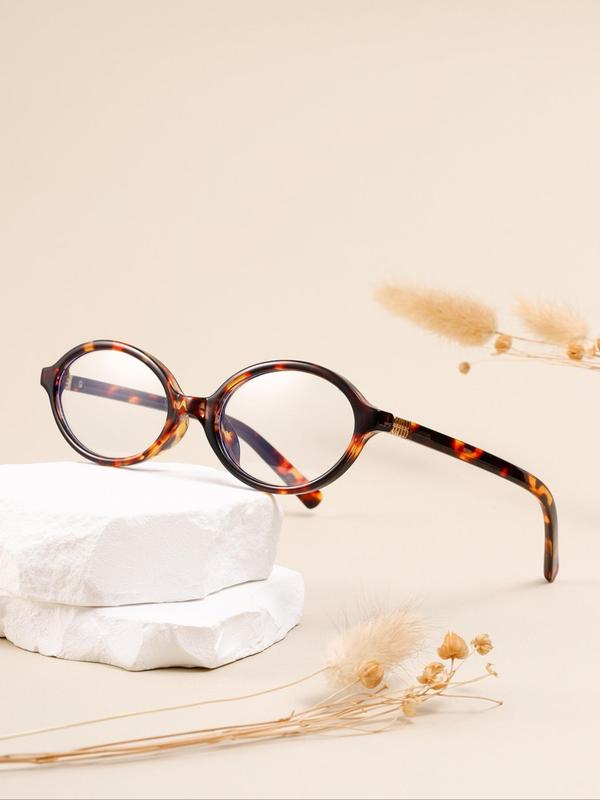 Tortoiseshell Print Oval Frame Eyeglasses, Trendy Casual Full Rim Eyeglasses for Everyday Use, Fashion Accessories for Outdoor Activities