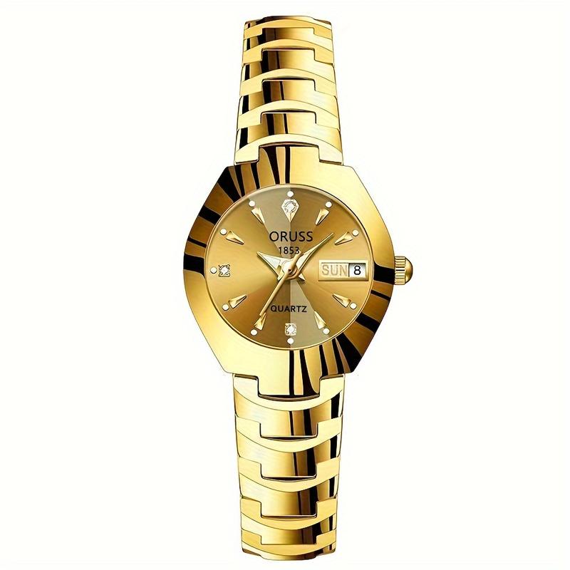 Women's Watch Luxury Rhinestone Quartz Watch Gold Fashion Analog Calendar Watch Date Watch