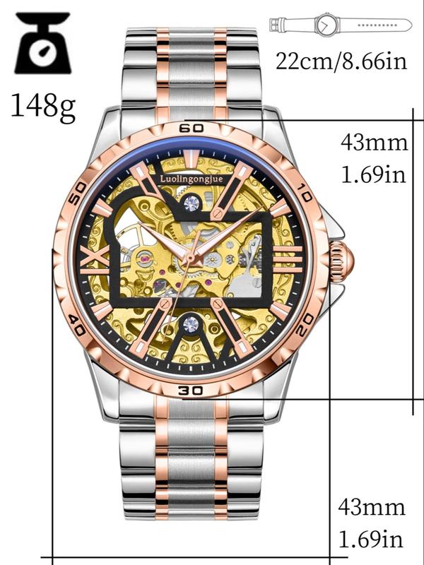Men's Business Fashion Mechanical Watch, Fashion Luminous Watch for Party, Daily Clothing Decor, Trendy All-match & Exquisite Watch for Birthday Gift with Box