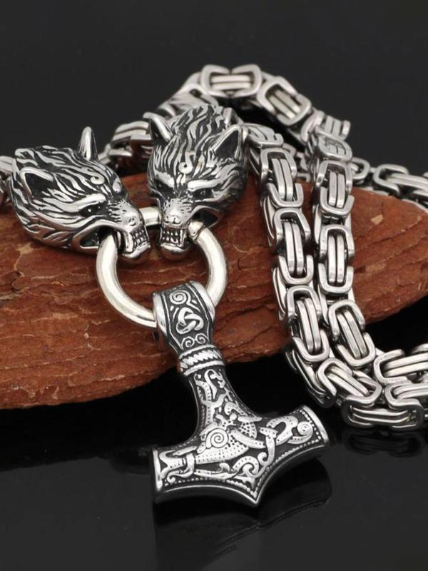 Viking Style Hammer Design Pendant Necklace & Twist Design Bracelet, 2pcs Fashion Jewelry for Party, Daily Clothing Decor, Trendy All-match & Exquisite Jewelry for Birthday Gift