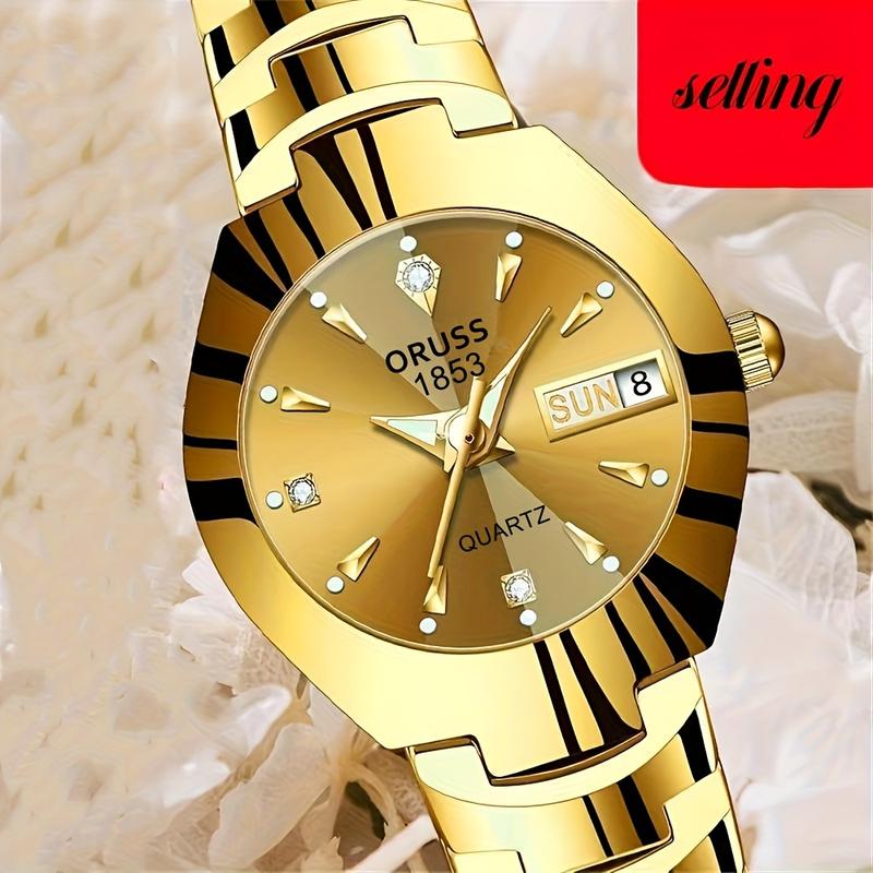 Women's Watch Luxury Rhinestone Quartz Watch Gold Fashion Analog Calendar Watch Date Watch