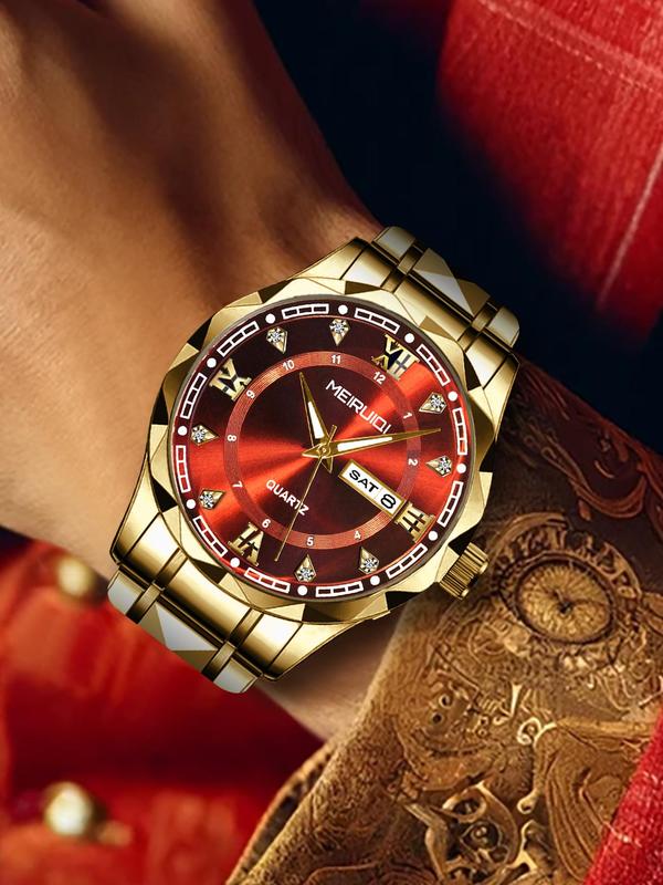 Men's Business Fashion Round Dial Analog Quartz Watch with Calendar, Fashion Watch for Party, Daily Decor, Trendy All-match & Exquisite Watch for Birthday Gift