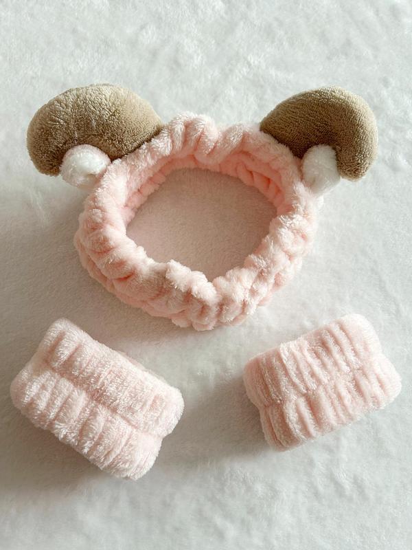 Cute Sheep Horn Design Hair Band & SPA Wristband Set, Soft Plush Hair Band & Wristband, Fashion Hair Accessories for Women & Girls