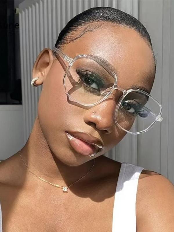 Unisex Simple Style Plain Color Geometric Frame Eyeglasses, Trendy Casual Eyeglasses for Everyday Use, Fashion Accessories for Outdoor Activities