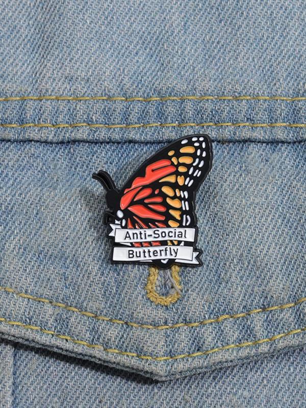 Butterfly Design Brooch, Cute Letters Print Enamel Brooch for Daily Clothing Decor, Trendy All-match & Exquisite Brooch for Birthday Gift