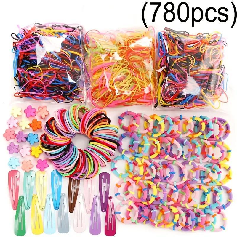 All in One Hair Styling Accessories, 780pcs Colorful Hair Tie & Hair Band & Ponytail Holder & Hair Comb Set, Casual Heatless Styling Tool for Women & Girls