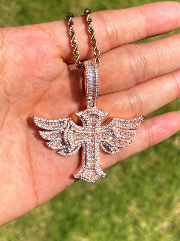 Rhinestone Decorated Cross & Wing Design Pendant, Fashionable Jewelry Accessory for Party, Daily Decor, Trendy All-match & Exquisite Accessory for DIY Jewelry