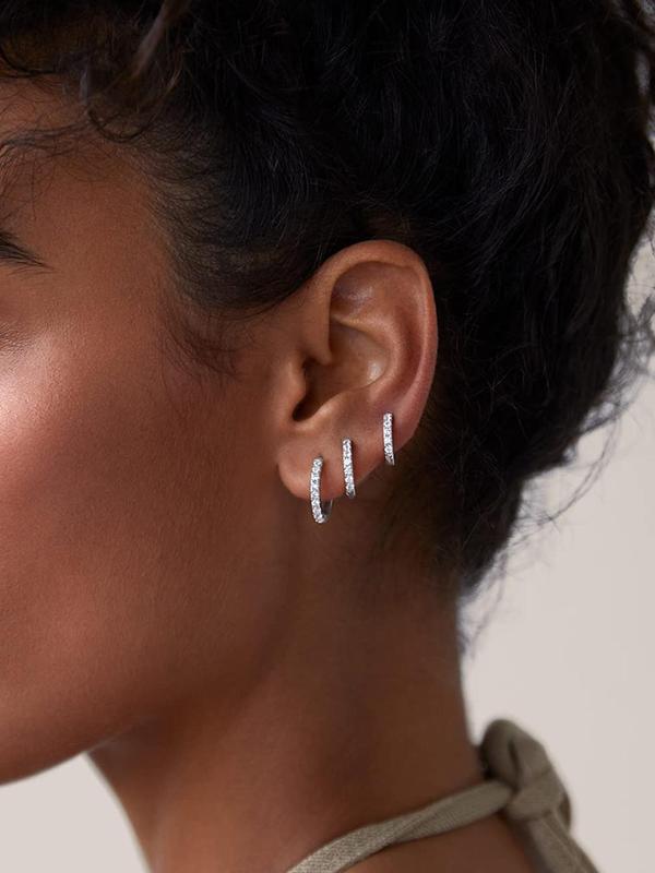 Rhinestone Decor Hoop Earrings, Fashionable Earrings for Women & Men, Trendy All-match & Exquisite Jewelry for Birthday Gift