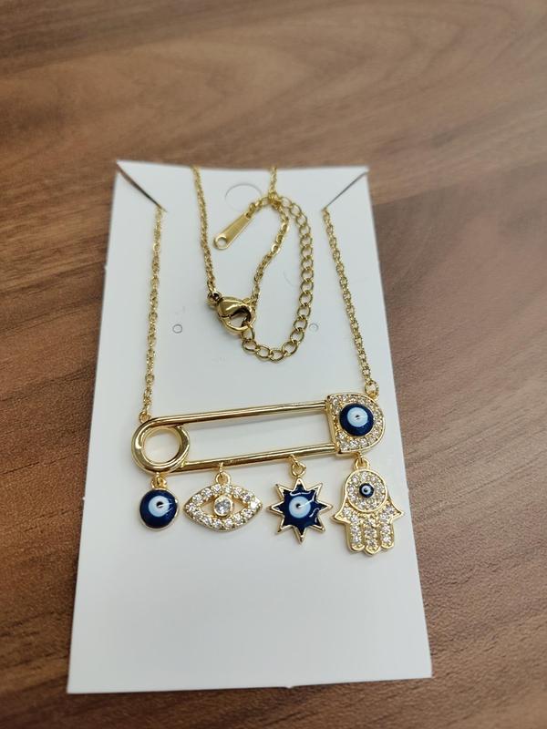 Women's Elegant Rhinestone Decorated Evil Eye Design Pendant Necklace, Fashion Accessories For Party, Daily Clothing Decor For Girl