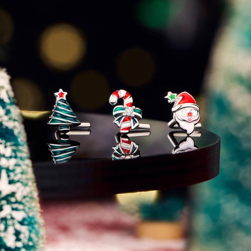 Oufer 3PCS 20G Christmas L-shaped Nose Piercing Ring Boots Christmas Tree Santa with Cubic Zirconia