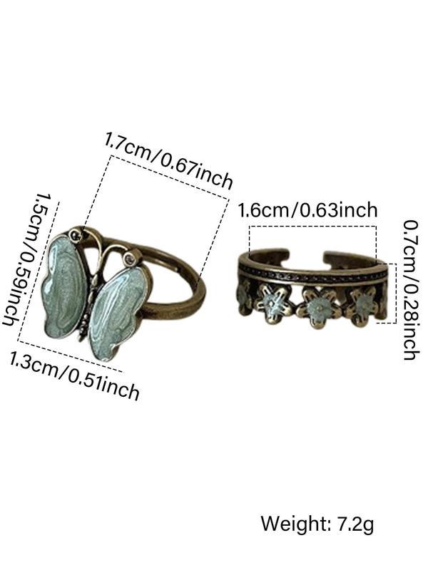 Vintage Butterfly & Flower Design Ring, Adjustable Ring, Fashion Jewelry Accessories for Women & Girls, Trendy All-match & Exquisite Jewelry for Birthday Gift