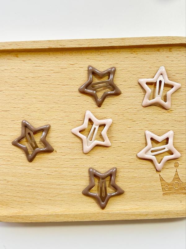 10pcs Cute Star Design Hair Clips, Casual Plain Color Snap Button Bangs Hair Clips, Fashion Hair Accessories For Women & Girls