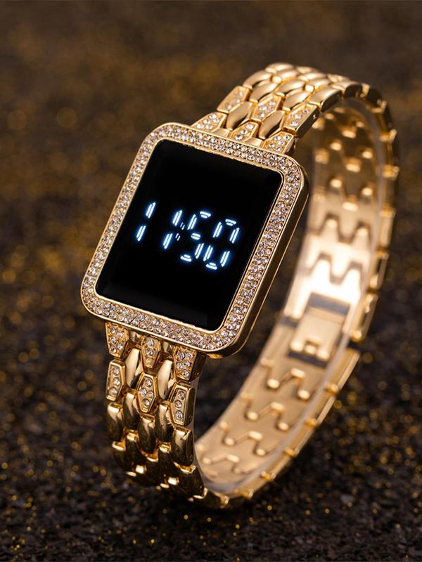 Women's Elegant Rhinestone Decor Digital Watch, Fashion Square Dial Digital Watch for Women & Girls, Trendy All-match & Exquisite Watch for Birthday Gift