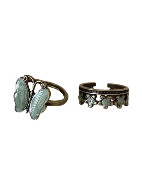 Vintage Butterfly & Flower Design Ring, Adjustable Ring, Fashion Jewelry Accessories for Women & Girls, Trendy All-match & Exquisite Jewelry for Birthday Gift