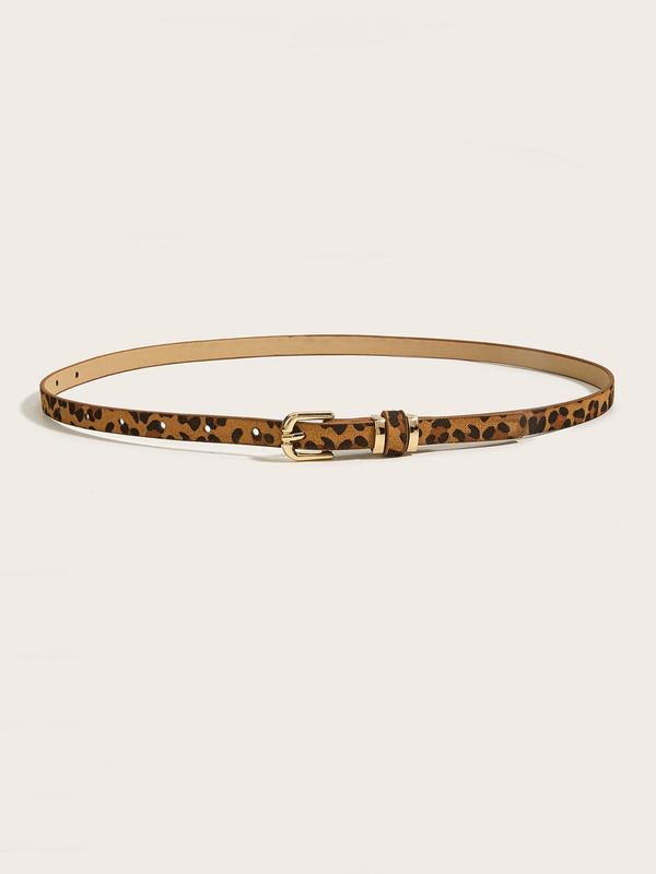 Women's Vintage Leopard Print PU Buckle Belt, Casual Waistband for Jeans Trousers, Fashion Belt for Party, Daily Clothing Decor, Trendy All-match & Exquisite Belt for Gift