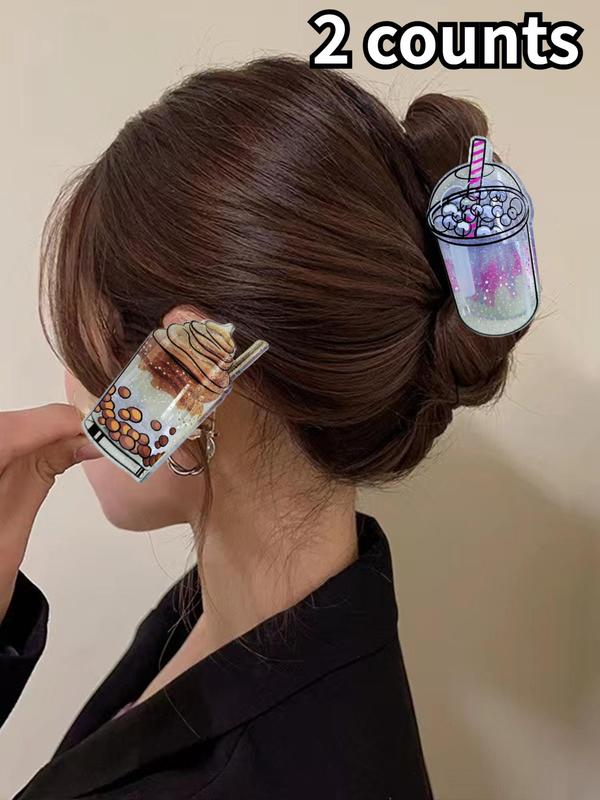 Cute Cartoon Drink Design Hair Claws, Fashionable Hair Accessories for Women & Girls, Minimalist Headwear Suitable for Thick Hair