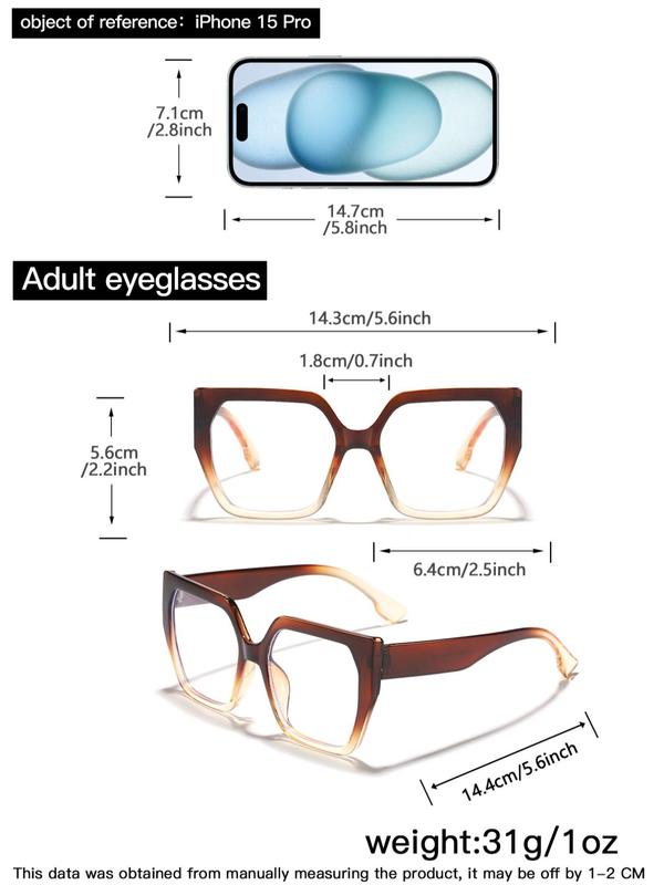 Unisex Simple Style Plain Color Oversized Square Frame Eyeglasses, Trendy Casual Eyeglasses for Everyday Use, Fashion Accessories for Outdoor Activities