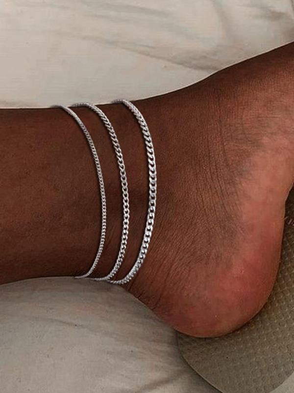 Women's Simple Style Plain Color Chain Design Anklet (3pcs), Fashion Jewelry for Party, Daily Clothing Decor, Trendy All-match & Exquisite Jewelry for Dating Gift