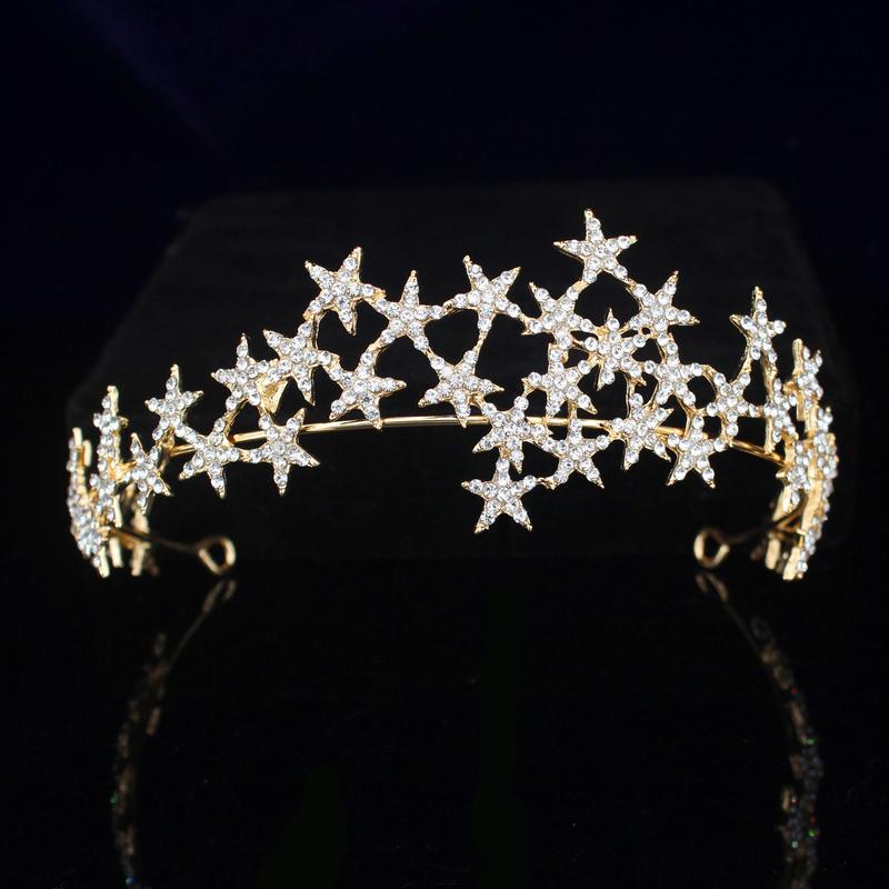 Crystal Star Tiara Crown Wedding Bridal Rhinestones Crown Headband Bride Headdress Headpiece Women Girl Hair Jewelry Accessories