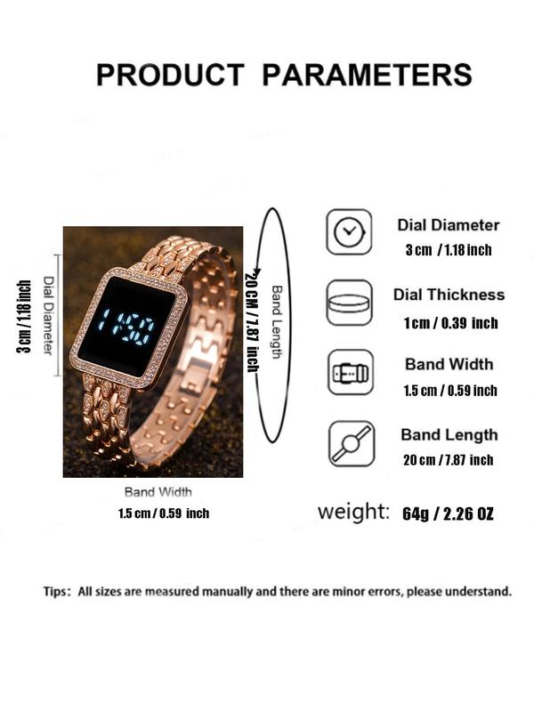 Women's Elegant Rhinestone Decor Digital Watch, Fashion Square Dial Digital Watch for Women & Girls, Trendy All-match & Exquisite Watch for Birthday Gift