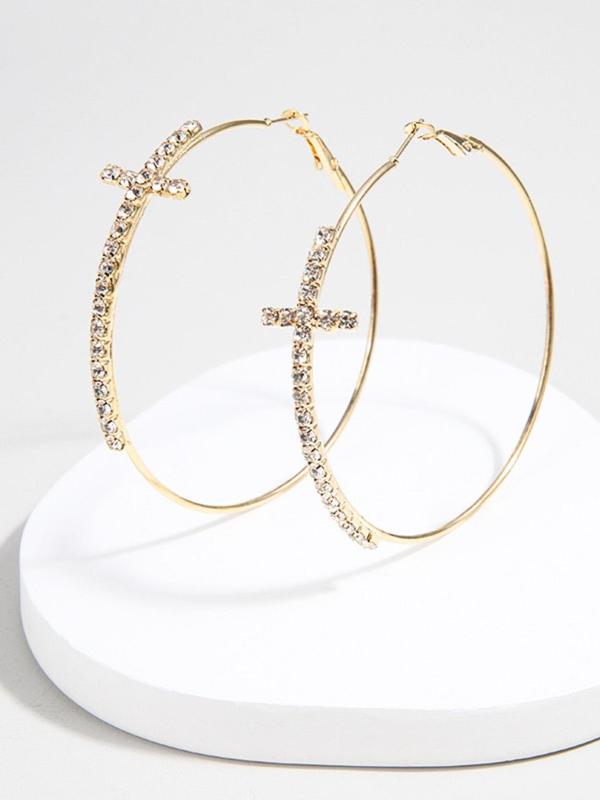 1 Pair Minimalist Shiny Rhinestone Decor Criss Cross Design Hoop Earrings, Rhinestone Decor Ear Hoop, Fashion Jewelry Gift For Women