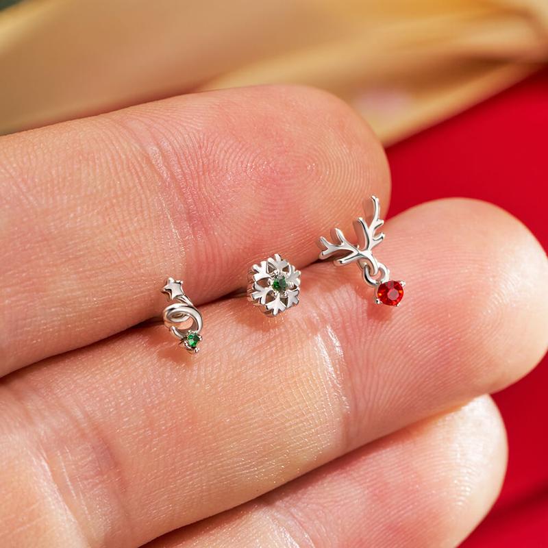 Oufer 3PCS 20G Christmas L-shaped Nose Piercing Ring Boots Christmas Tree Santa with Cubic Zirconia