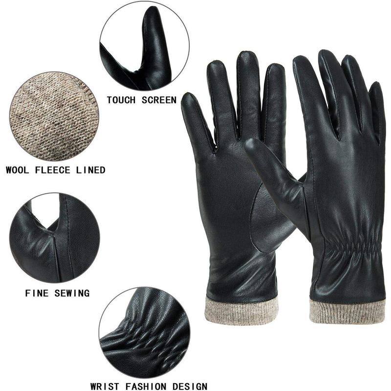 Women's winter leather gloves wool fleece lined warm gloves touch screen text messaging thick warm snow driving gloves style simple and good looking