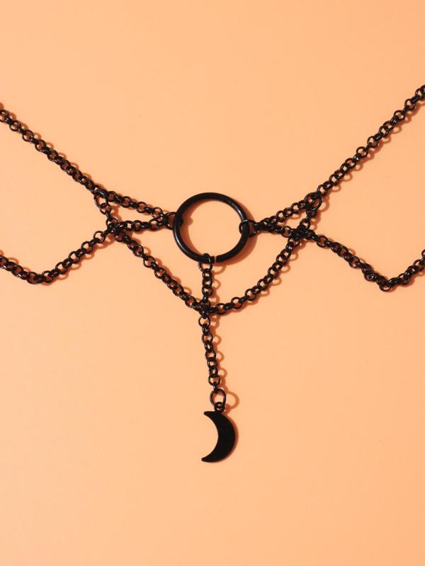 Women'e Elegant Moon & Chain Design Choker Necklace, Trendy Multilayer Chain Necklace with Fringe Design, Fashionable Ring Linked Design Jewelry for Party Decoration
