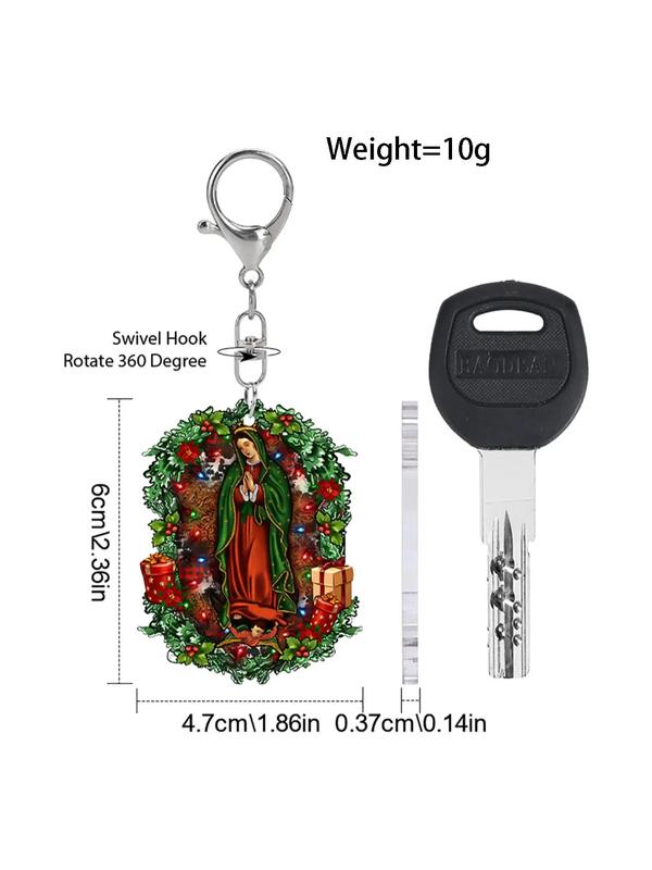 Virgin Mary Pattern Keychain, Cute Flower Print Keychain for Women & Men, Fashion Accessories for Daily Use, Trendy All-match & Exquisite Keychain for Birthday Gift