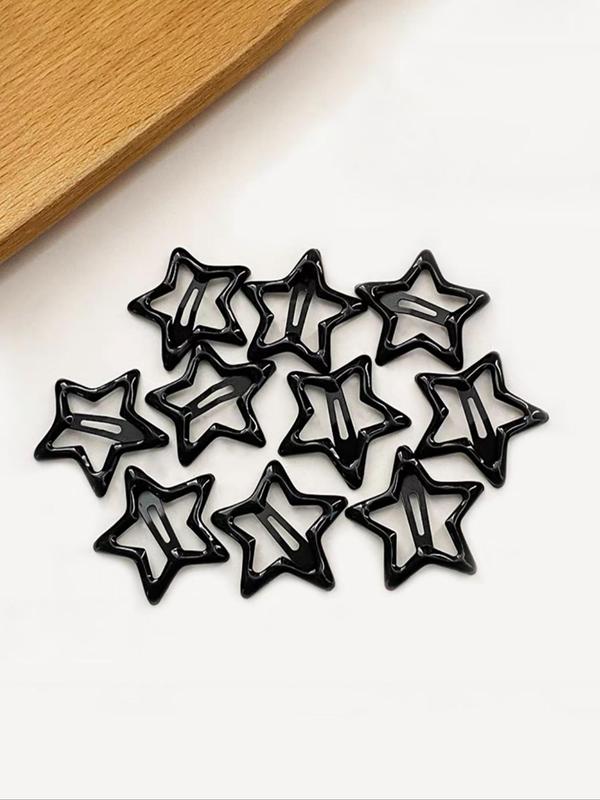 10pcs Cute Star Design Hair Clips, Casual Plain Color Snap Button Bangs Hair Clips, Fashion Hair Accessories For Women & Girls