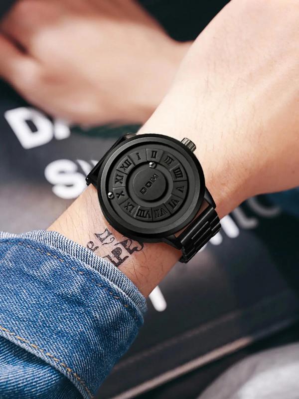 Men's Punk Style Magnetic Stainless Steel Strap Casual Water Resistant Round Dial Quartz Watch, Casual Trendy Analog Watch, Fashionable Watch for Daily & Party As Gift