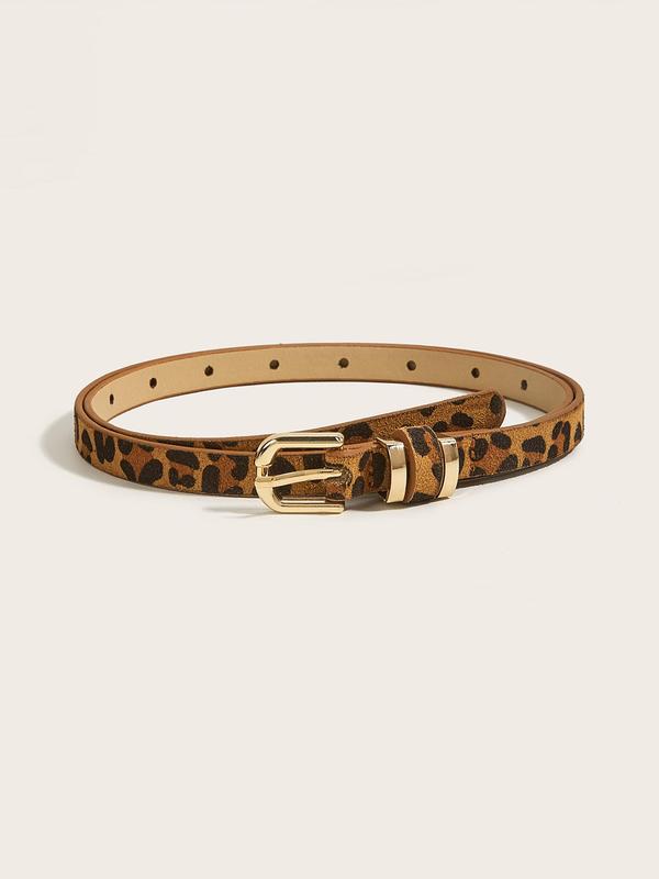 Women's Vintage Leopard Print PU Buckle Belt, Casual Waistband for Jeans Trousers, Fashion Belt for Party, Daily Clothing Decor, Trendy All-match & Exquisite Belt for Gift