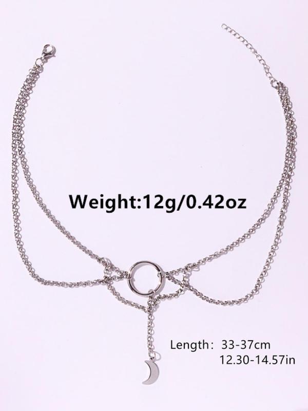 Women'e Elegant Moon & Chain Design Choker Necklace, Trendy Multilayer Chain Necklace with Fringe Design, Fashionable Ring Linked Design Jewelry for Party Decoration
