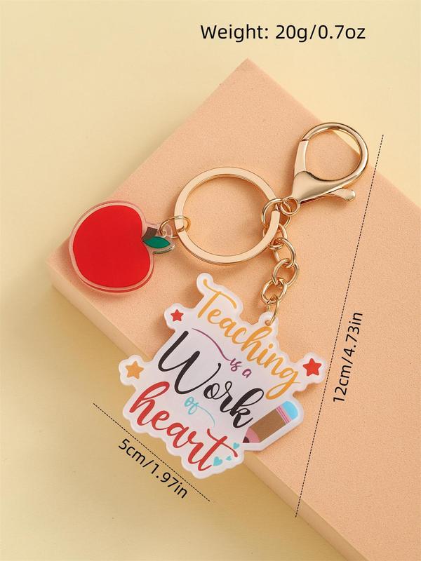 Cute Teacher Themed Keychain, Letters & Apple Design Acrylic Keychain for Car Keys & Bag Decor, Trendy All-match & Exquisite Accessories for Birthday Gift