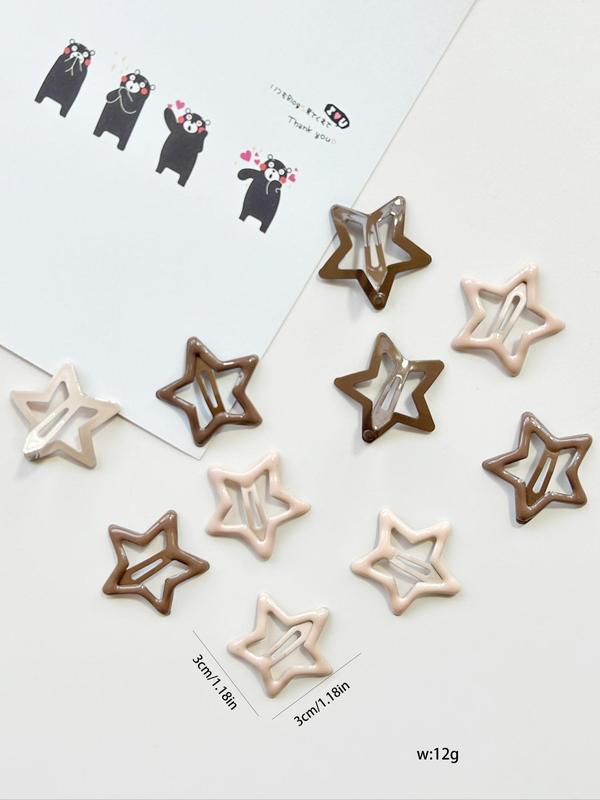 10pcs Cute Star Design Hair Clips, Casual Plain Color Snap Button Bangs Hair Clips, Fashion Hair Accessories For Women & Girls