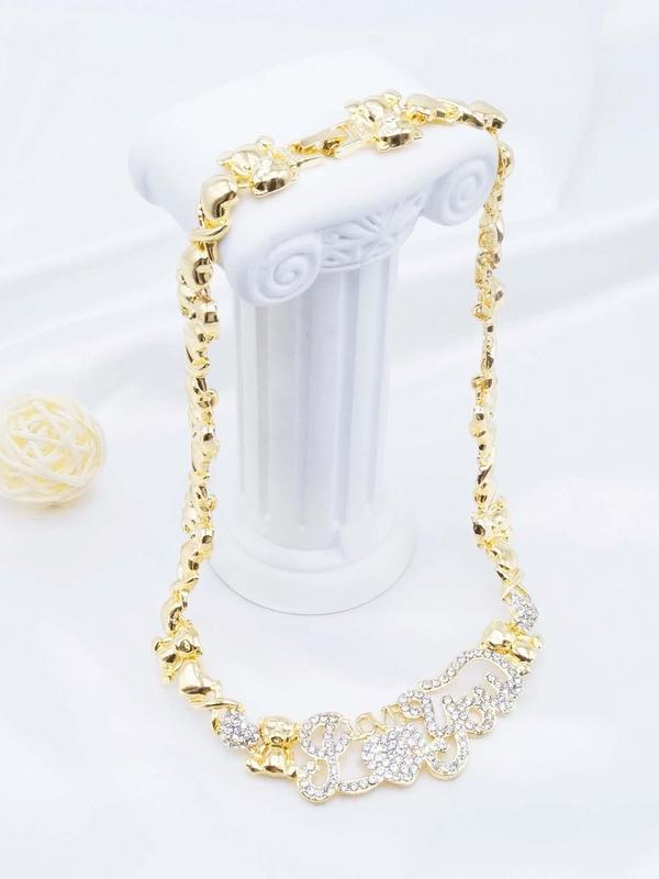 Women's Elegant Rhinestone Decorated Heart Design Jewelry Set (5pcs), Necklace & Ring & Bracelet & Stud Earrings for Women & Girls, Daily Clothing Decor, Cute Accessories for Birthday Gift