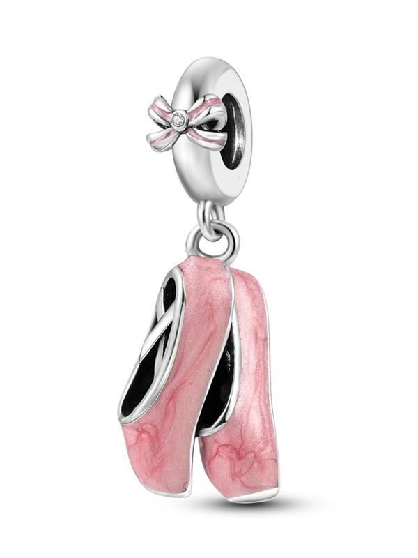 Bow Decor Ballet Shoes Shaped Pendant, Cute Rhinestone Decor Charm for DIY Jewelry Making, Fashion Accessories for Women & Girls