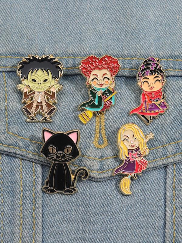 Cartoon Movie Character & Cat Design Brooch Set, Cute Alloy Badge for Daily Clothing Decor, Trendy All-match & Exquisite Brooch for Birthday Gift