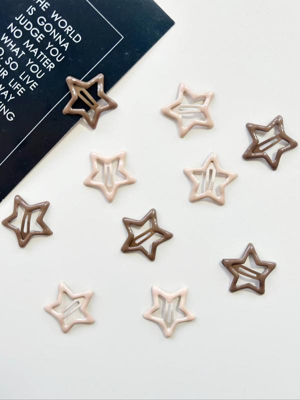 10pcs Cute Star Design Hair Clips, Casual Plain Color Snap Button Bangs Hair Clips, Fashion Hair Accessories For Women & Girls