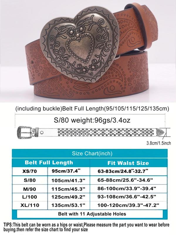 Fashionable Heart Shaped Pu Leather Belt, Western Style Bowknot Skull Buckle Decor Belt for Women, Casual Trendy Cowgirl Accessories for Daily Wear