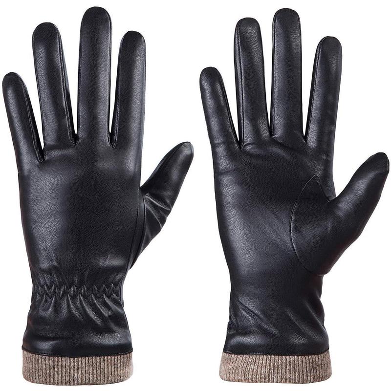 Women's winter leather gloves wool fleece lined warm gloves touch screen text messaging thick warm snow driving gloves style simple and good looking