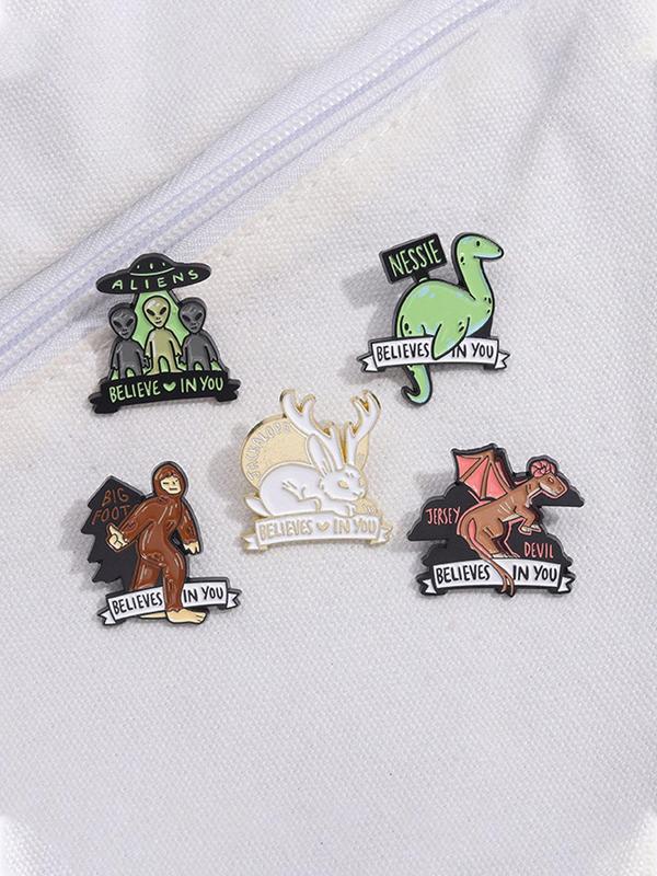 Cartoon Alien & Dinosaur Design Brooch Set, Cute Enamel Pin Suitable for Backpacks, Jeans, Scarves, Hats Decoration, Fashion Accessories for Men & Women