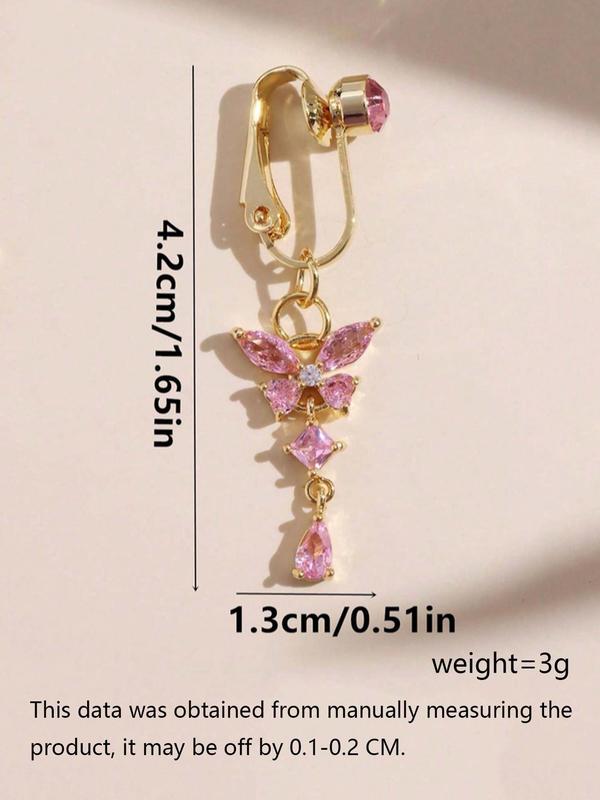Summer Elegant Butterfly Design Rhinestones Decor Belly Button Ring, Piercing Body Jewelry for Women, Trendy All-match & Exquisite Fake Piercing  Jewelry for Gift