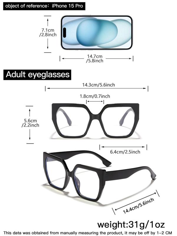 Unisex Simple Style Plain Color Oversized Square Frame Eyeglasses, Trendy Casual Eyeglasses for Everyday Use, Fashion Accessories for Outdoor Activities