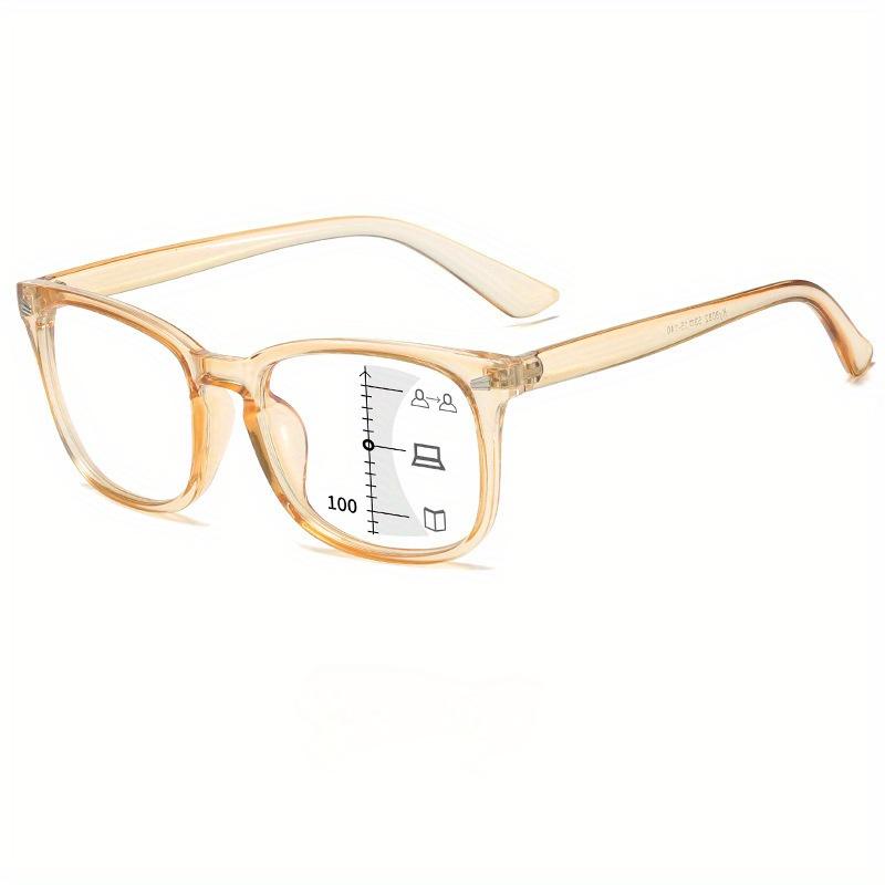 Fashion Multi-Focus Glasses with Spring Hinge - Durable TR Frame & Polycarbonate Lenses, Blue Light Blocking, Rectangular Design